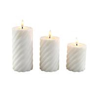 Relaxdays Velas LED, set de 3, 3 tamaños, llama parpadeante, blancas | Cera real, diseño retorcido, sin llama