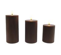 Relaxdays Velas LED Set de 3, Llama Parpadeante, Cera Real, acanaladas, sin Llama, 18x7.5x7.5 cm, Color café