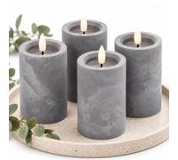 Relaxdays Velas LED, set de 4 (Al x Ø): 14,5 x 7,5 cm, gris | llama parpadeante, temporizador, efecto hormigón, velas sin llama