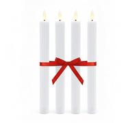Relaxdays Velas LED Set de 4, Cera auténtica, Llama Parpadeante, Ranuras, 25x2 cm, Blancas