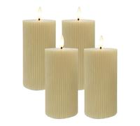 Relaxdays Velas LED, set de 4, HxD: 18 x 7,5 cm, llama parpadeante, cera real, con ranuras, de bloque, sin llama, beige