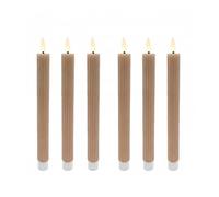 Relaxdays Velas LED, set de 6, 25 x 2 cm (Al. x Ø), mocha-mousse | Llama parpadeante, cera auténtica, acanaladas sin llama