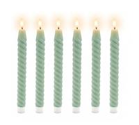 Relaxdays Velas LED, Set de 6, Llama Parpadeante, Cera Real, diseño retorcido, sin Llama, Salvia, 25x2.2x2.2 cm