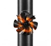 Relaxdays Ventilador chimenea sin corriente con imán, aluminio negro | 6 aspas (Al x An x Fon):21,5x17x11 cm, termómetro