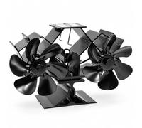 Relaxdays ventilador doble de chimenea, 14,5x23,5x10,5 cm, negro | Accionado por calor, sin electricidad, 12 aspas, vertical, ventilador de estufa, silencioso