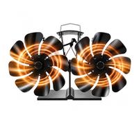 Relaxdays Ventilador doble de chimenea, sin electricidad, 16 aspas, negro | 13,5 x 25 x 11 cm, con termómetro
