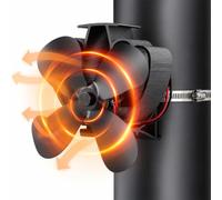 Relaxdays Ventilador para Tubo de Chimenea de 4 Aspas, Negro | Distribuidor Térmico con Abrazaderas de Fijación, Aluminio, 14,5 x 16 x 15 cm