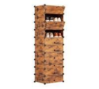 Relaxdays zapatero 10 compartimentos con tapa, marrón/negro | sistema de encaje sin tornillos, 176x43x34cm, efecto madera