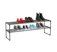 Relaxdays Zapatero, 2 Niveles, Montaje por Encaje, 38x117x30 cm, Estructura metálica, Bandeja Textil, Negro