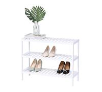 Relaxdays Zapatero, 3 Niveles, 9 Pares, HBT: 54,5 x 70 x 24,5 cm, con baldas de Rejilla, bambú, Blanco