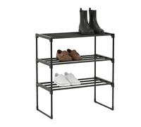 Relaxdays Zapatero, 3 Niveles, Montaje, 55×42,5×30 cm, Estructura metálica, estantes Tela, Negro
