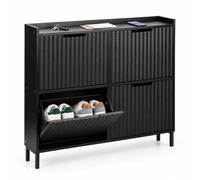 Relaxdays Zapatero, 4 Compartimentos, 8 Pares, 90 x 100 x 19 cm, Negro | Zapatero estrecho, incl. protección antivuelco, frontal acanalado, MDF, metal