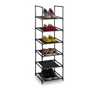 Relaxdays Zapatero 6 Baldas, Estante Zapatos Estrecho, Organizador Calzado Tela y Metal, 106 x 33 x 33 cm, Negro y Gris