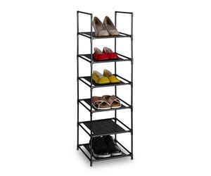 Relaxdays Zapatero 6 Baldas, Estante Zapatos Estrecho, Organizador Calzado Tela y Metal, 106 x 33 x 33 cm, Negro y Gris