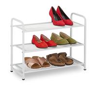 Relaxdays Zapatero, 6 Pares Zapatos, Bambú, 48 x 60 x 25 cm, Soporte Metal Calzado, Estrecho, 3 Baldas, Pasillo, Blanco