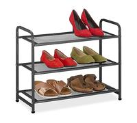 Relaxdays Zapatero, 6 Pares Zapatos, Bambú, 48x60x25 cm, Soporte Metal Calzado, Estrecho, 3 Baldas, para Pasillo, Negro
