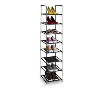 Relaxdays Zapatero 8 Baldas, Estante Zapatos Estrecho, Organizador Calzado Tela y Metal, 140 x 33 x 33 cm, Negro y Gris
