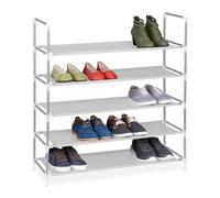 Relaxdays Zapatero Abierto, 5 Estantes, Estantería para 20 Pares de Zapatos, Metal y Tela, 90,5 x 87 x 29,5 cm, Blanco