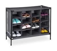 Relaxdays Zapatero Camping, 16 Compartimentos, Apilable, Montaje Sencillo, Armario de Tela, 65 x 84 x 36 cm, Gris