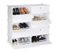 Relaxdays Zapatero con 10 compartimentos blanco,plata,transparente
