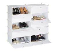 Relaxdays Zapatero con 10 compartimentos blanco,plata,transparente