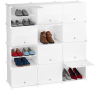 Relaxdays, zapatero con 24 compartimentos con puertas, sistema de estanterías para zapatos, fabricado en plástico y metal, dimensiones: 125 x 125 x 32 cm, color blanco