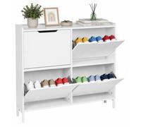 Relaxdays, zapatero con 4 compartimentos, capacidad para 16 pares de zapatos, dimensiones: 90 x 100 x 19 cm, zapatero estrecho que incluye sistema antirrobo, color blanco