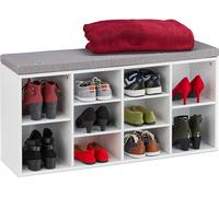 Relaxdays, zapatero con asiento, 10 compartimentos, dimensiones: 52,5 x 104 x 30 cm, banco para recibidor, banco con acolchado para sentarse, color blanco