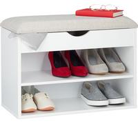 Relaxdays Banco Zapatero, Acolchado, Mueble de Pasillo, Tres Compartimentos, Asiento, 45 x 62 x 30 cm, 1 Ud. Blanco
