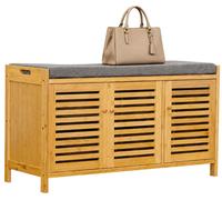 Relaxdays Banco para Zapatos, Asiento Acolchado, bambú, Color Natural/Gris | 3 compartimentos, 50x90x35 cm, recibidor