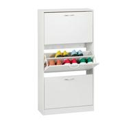 Relaxdays Zapatero con compartimentos basculantes blanco,plata
