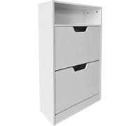 Relaxdays, zapatero con estante, dimensiones: 102x60x24 cm, capacidad para 8 pares de zapatos, 2 puertas, ideal para pasillos, diseño estrecho, moderno, color blanco