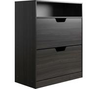 Relaxdays, zapatero con estante, dimensiones 102x80x24 cm, capacidad para 12 pares de zapatos, 2 puertas, ideal para pasillos, diseño estrecho, apariencia de madera, color gris