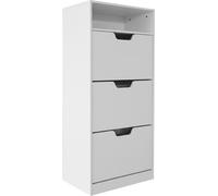 Relaxdays: Zapatero con estante, dimensiones: 140x60x24 cm, capacidad para 14 pares de zapatos, 3 puertas, ideal para pasillos, diseño estrecho, moderno, color blanco