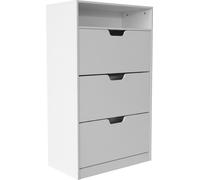 Relaxdays, zapatero con estante, dimensiones: 140x80x24 cm, capacidad para 18 pares de zapatos, 3 puertas, ideal para pasillos, diseño estrecho, moderno, color blanco
