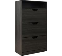 Relaxdays, zapatero con estante, dimensiones 140x80x24 cm, capacidad para 18 pares de zapatos, 3 puertas, ideal para pasillos, diseño estrecho, apariencia de madera, color gris