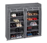 Relaxdays Zapatero tela 12 compartimentos gris