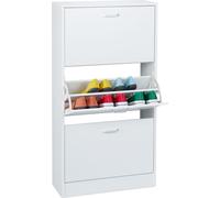 Relaxdays, zapatero, dimensiones (alto x ancho x profundidad): 113 x 60 x 24 cm, capacidad para 18 pares de zapatos, 3 puertas, diseño estrecho, mueble para zapatos para el pasillo, color blanco
