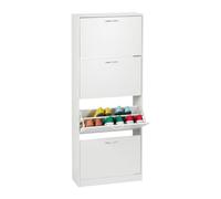 Relaxdays, zapatero, dimensiones (alto x ancho x profundidad): 152 x 60 x 24 cm, capacidad para 24 pares de zapatos, 4 puertas, diseño estrecho, mueble para zapatos para el pasillo, color blanco