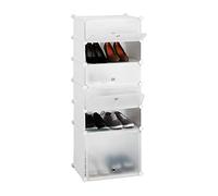 Relaxdays Zapatero Estrecho Modular con 6 Compartimentos, Plástico, Blanco, 126 x 49 x 36.5 cm