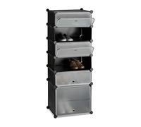 Relaxdays Zapatero Estrecho Modular con 6 Compartimentos, Plástico, Negro, 126 x 49 x 36.5 cm