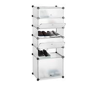 Relaxdays Zapatero Estrecho Modular con 6 Compartimentos, Plástico, Transparente, 126 x 49 x 36.5 cm