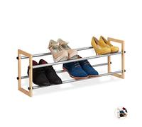 Relaxdays Zapatero Extensible, Estantería Zapatos, Organizador de 2 Estantes, Madera-Hierro, 1 Ud., hasta 118 cm, Marrón