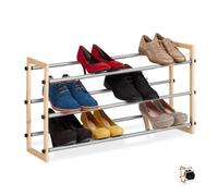 Relaxdays Zapatero extensible marrón claro,negro,plata