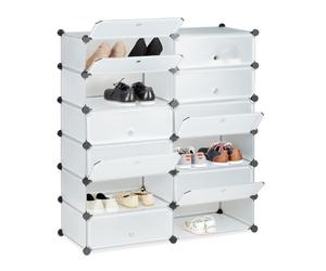 Relaxdays Zapatero grande con 12 compartimentos negro,plata,transparente