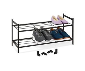 Relaxdays Zapatero Metal 2 Estantes, Armario Abierto Zapato Apilable, Pasillo, 6 Pares, 33,5x70x26 cm, Negro