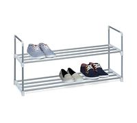 Relaxdays Zapatero Metal, Estantería Zapatos, Estante, 2 Baldas, Metálico, 8 Pares, 1 Ud., 45 x 90 x 30 cm, Plateado