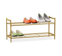 Relaxdays Zapatero Metálico Sandra, 2 Estantes, Organizador Zapatos, 6 Pares, Acero, 33,5 x 69,5 x 26 cm, Dorado