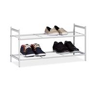 Relaxdays Zapatero Metálico Sandra, 2 Estantes, Organizador Zapatos, 6 Pares, Acero, 33,5 x 69,5 x 26 cm, Blanco