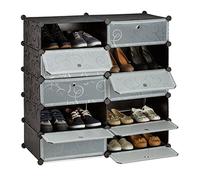 Relaxdays Zapatero Modular con 10 Compartimentos, Negro, 36.5x94x90 cm